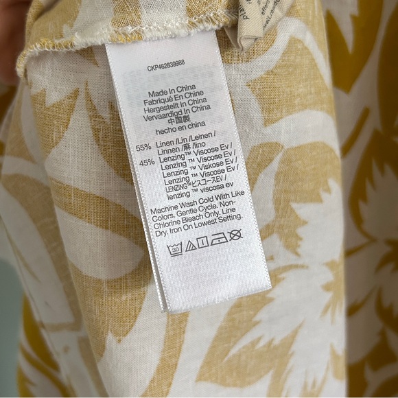 Madewell Yellow Linen Blend Shirred Maxi Skirt Tropical Floral Pockets Sz Small - Picture 10 of 10